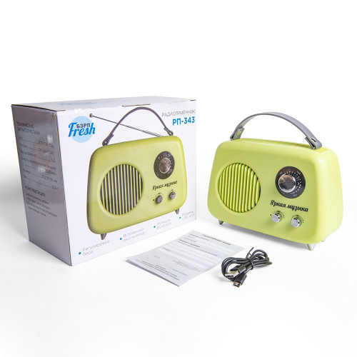 Радиоприемник БЗРП РП-343 Fresh УКВ 87,5-108МГц DC5B,акб,BT/USB/AUX зеленый фото 5 Радиоприемник БЗРП РП-343 Fresh УКВ 87,5-108МГц DC5B,акб,BT/USB/AUX зеленый фото 5