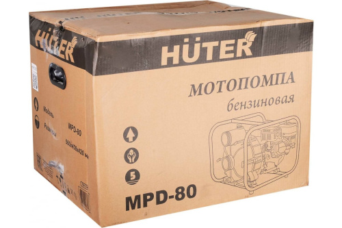 Мотопомпа бенз. Huter MPD-80 (3600об/мин,7,0л.с,бак3,6л,4-такт.одноцилиндр.двиг. напор 32м) грязевая фото 3