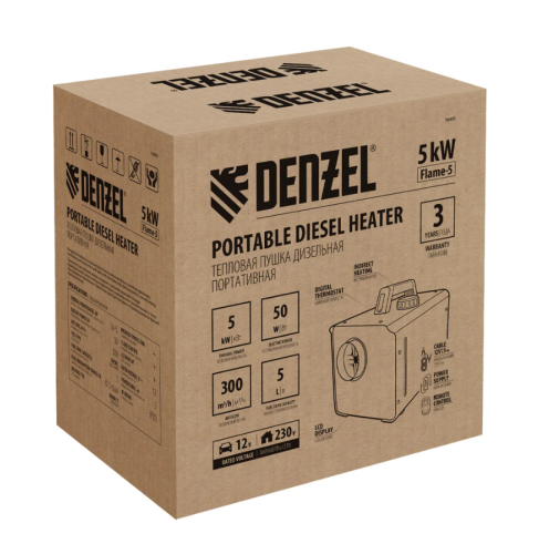 Отопитель диз. Denzel Flama-5 (5кВт., 300куб.м/ч, 5л, 0,65л/ч, 50м², непрям. нагрев, фен сухой) фото 10