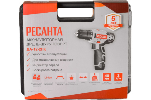 Шуруповерт Ресанта ДА-12-2ЛК (12В,40Нм, 2*2Ач) фото 4
