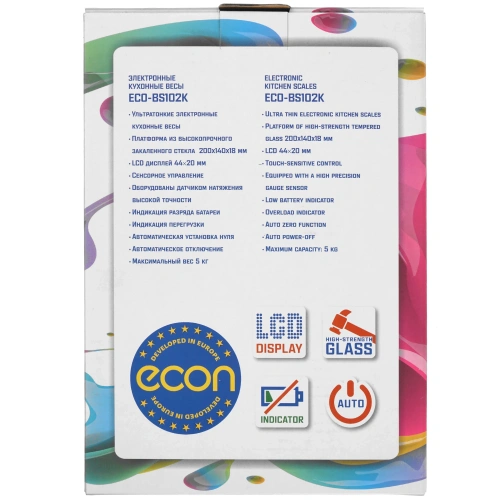 Весы кухон. ECON ECO-BS102K электрон 5 кг, стекло фото 5