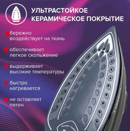 Утюг LIGRELL LSI-3048A 3000Вт керам. пар.уд. автооткл. верт.отпарив.антикап. фото 5