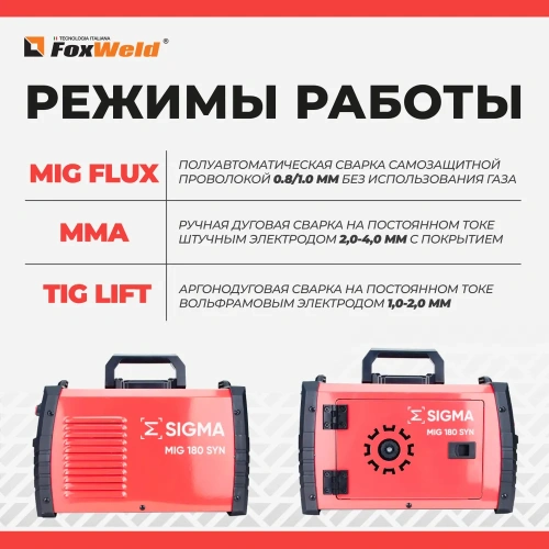 Полуавтомат сварочный Foxweld SIGMA MIG 180 SYN (230В, 40-180А, d электрода 0,8-4мм) фото 6