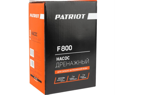 Насос дренажн Patriot F800 810Вт, 13000л/час, д/грязн.воды, пл.корп фото 3