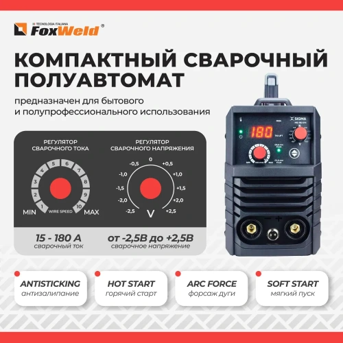 Полуавтомат сварочный Foxweld SIGMA MIG 180 SYN (230В, 40-180А, d электрода 0,8-4мм) фото 4